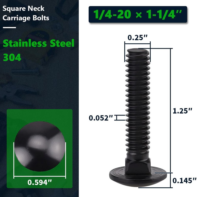 20 Sets 1/4-20 x 1-1/4" Carriage Bolts and Nuts &