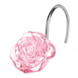 Pink Flower Shower Curtain Hooks: Floral Shower Curtain Rings for Bathroom Decor - Cute Decorative Hooks for Flower Leaves Plants Botanical Theme Shower Curtain