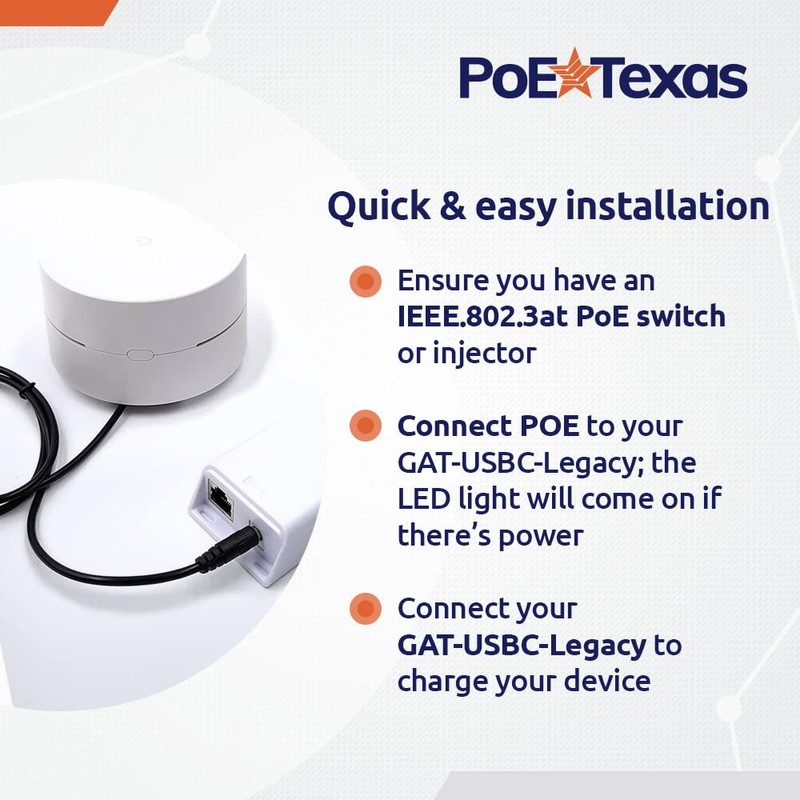PoE Texas PoE+ Power for USB-C Devices, Including Google WiFi
