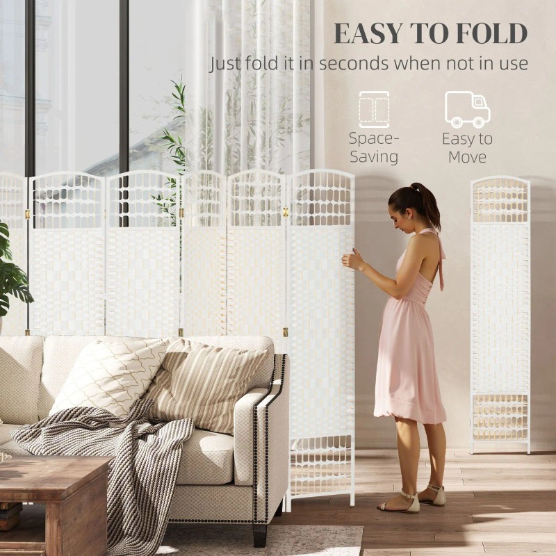 8 Panel Traditional Art Folding Room Divider Portable White Wave