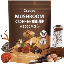 Organic Mushroom Coffee 11 Superfood Instant Mushrooms Coffee with Ashwagandha, Shilajit, Lion's Mane, Reishi, Chaga & Collagen Arabica Coffe Powder Ground for Focus, Energy, Digestion and Immunity 5.3 Oz 30 Servings