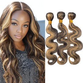 BilltiiWW Highlight P1B27 Body Wave Human Hair #1B Mixed With #27 Body Wave Bundles Brazilian Human Hair Weave Soft and Silky for Black Women 20 22 24 Inch