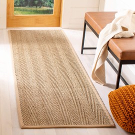 Safavieh SAFAVIEH Natural Fiber Collection Runner Rug - 2'6" x 8', Natural & Beige, Border Herringbone Seagrass Design, Easy Care, Ideal for High Traffic Areas in Living Room, Bedroom (NF115A)