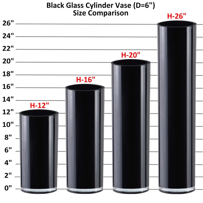 CYS Excel Black Glass Cylinder Vase (H:12" D:6") | Multiple