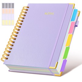 Hardcover Spiral Notebook journal with Removable Dividers Tabs, 300 Pages Leather 5 Subject Notebook College Ruled, 8"x10" Large B5 Notebooks for Work School Note taking,Lined Journal for Women,Purple