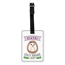 Gift Base Beware Crazy Hedgehog Lady Visual Luggage Tag with Black Strap