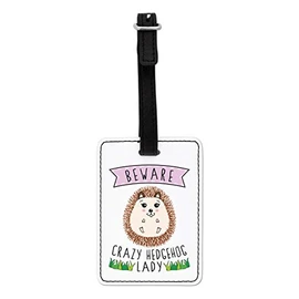 Gift Base Beware Crazy Hedgehog Lady Visual Luggage Tag with Black Strap