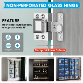 Glass Door Hinges for Cabinets, Glass Cabinet Door Hinges，Hydraulic Soft Close, Magnetic Latch,304 Stainless Steel for 5-8mm Cabinet Door (2, Silver)