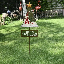 YK Decor Metal Christmas Tree Yard Garden Stake Outdoor Sign Snowman Holiday Decor