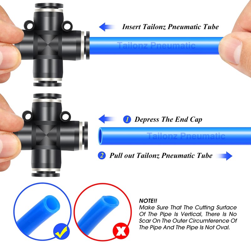 TAILONZ PNEUMATIC 4 Way 1/4 Inch OD Straight Push Fittings