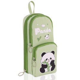 KU Pencil Case Cartoon Pattern Large Pencil Case 3 Compartments Large Capacity Pencil Case for Students Children Girls Boys Multifunctional Pencil Case for School Office Green, Green, Beautiful