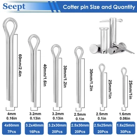 200Pcs 304 Stainless Steel Cotter Pins Assortment Kit - Hitch Pin Clips for Locking Systems | Ideal for Farm Tools, Tractor Implements, and Accessories