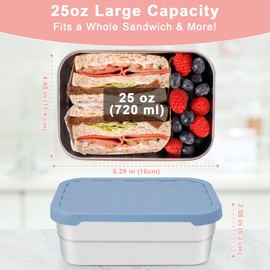 Caperci 25oz Large Stainless Steel Food Containers, 3-Pack Bento Lunch Box with Silicone Lids, Leak-Proof Reusable Meal Prep Container for Sandwiches & Snacks, BPA-Free (720ML)