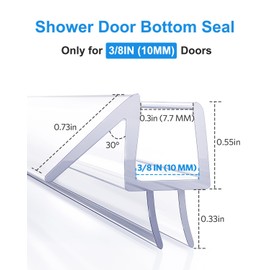 Shower Door Bottom Seal, 3Pack Shower Door Sweep Strip, Frameless Glass Doors Seal Strip for 3/8'' (10mm) Thick Doors, 39.3'' x 0.39'' Showers Water Guard Barrier