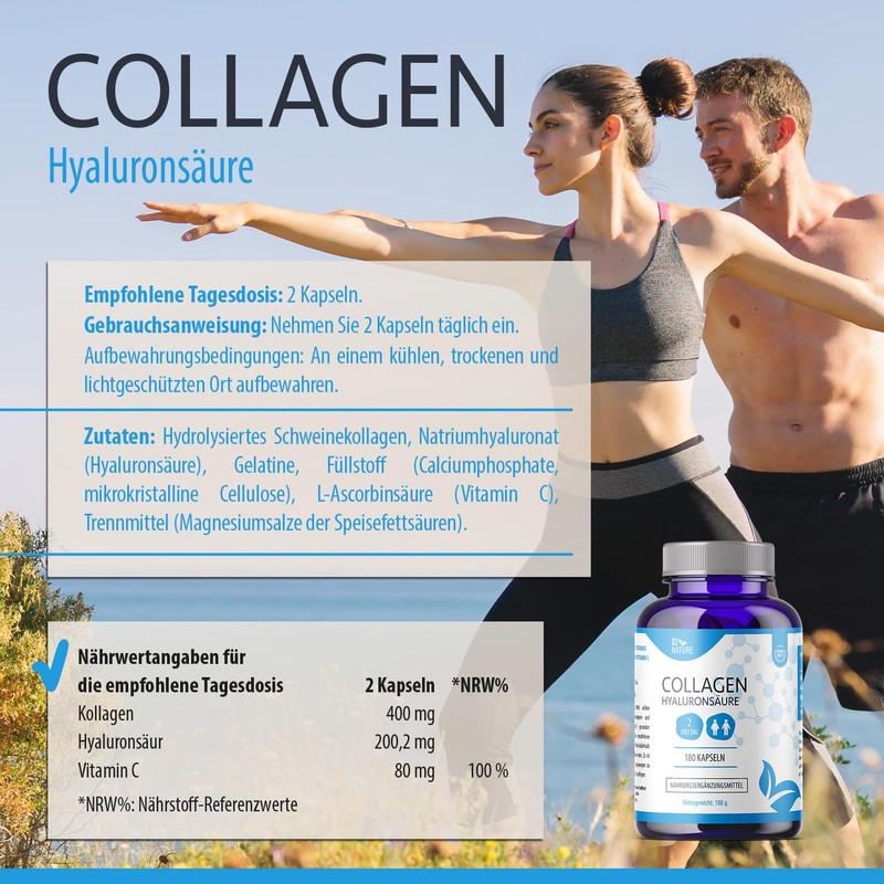 Collagen + Hyaluronic Acid - 180 Capsules - Enriched with