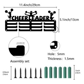 CREATCABIN Cheerleader Medal Holder, Medal Hanger, Display Stand, Sports Metal Hanger, Awards, Iron, Small Holder, Awards for Badges, Marathon, Black, 29 x 13 cm