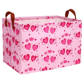 BOOHIT Pink Valentines Day Basket Large Foldable Heart Shaped Storage Box for Gifts Kids Empty Storage Bins Rectangular Toy Organizer Decor (Two Love)