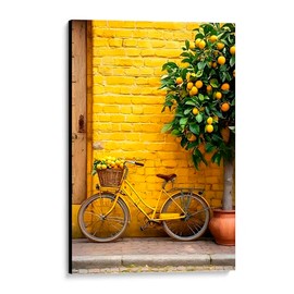 CUADRO DECORATIVO PAISAJE PARED BICICLETA AMARILLA (40X27CM)