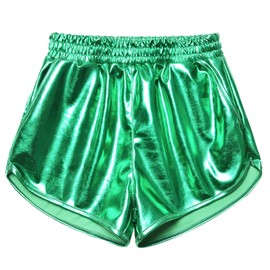 Green Metallic Shorts for Big Girls Dance Hot Pants St. Patrick's Day Spandex Neon Shorts 12t 13t