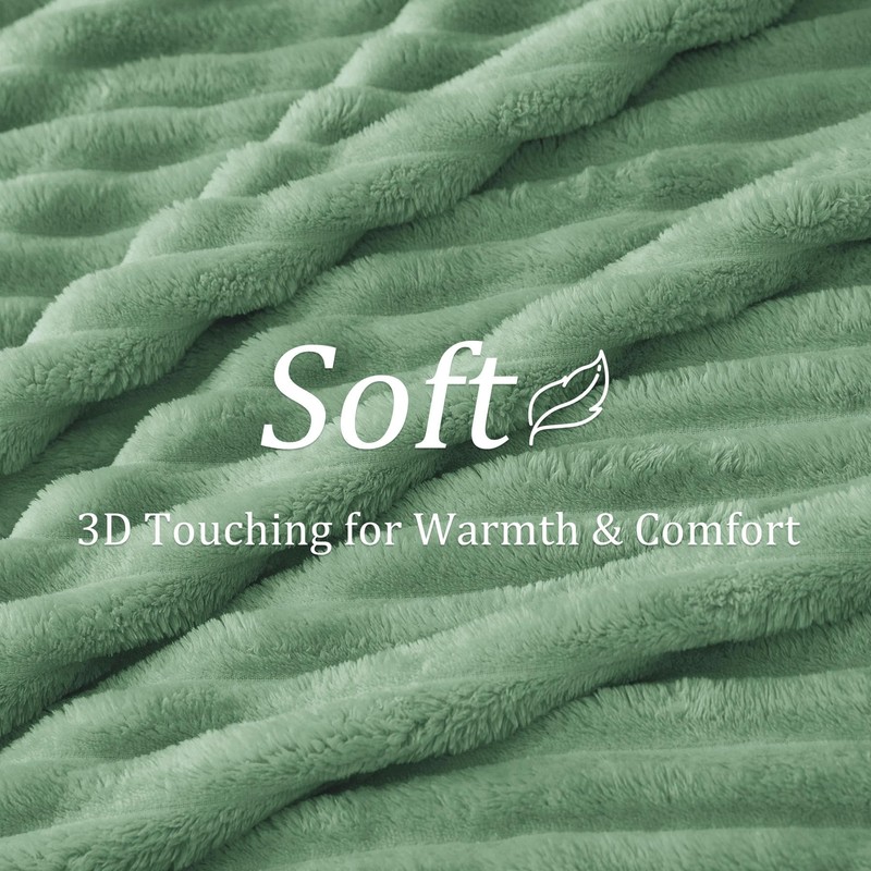 BEDELITE Fluffy Fleece Throw Blanket - Sage Green Sofa Throw