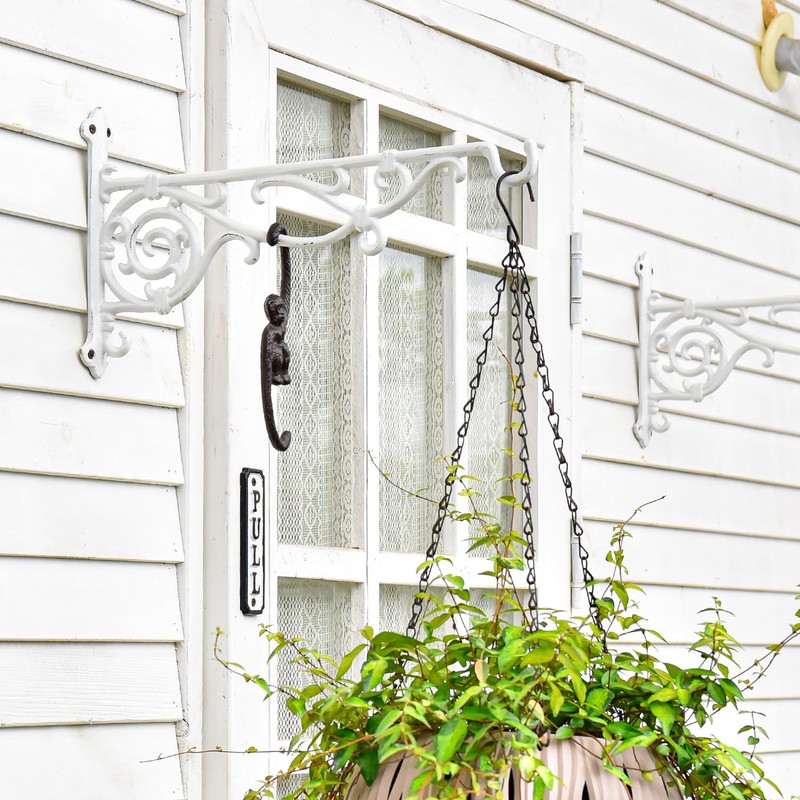 Sungmor Cast Iron Hanging Plant Bracket, 16.5" Large Outdoor Wall