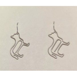 CAT Silver Paper Clip Kitty Cat Dangle Fashion Pierced Earrings 1.5” x 1”
