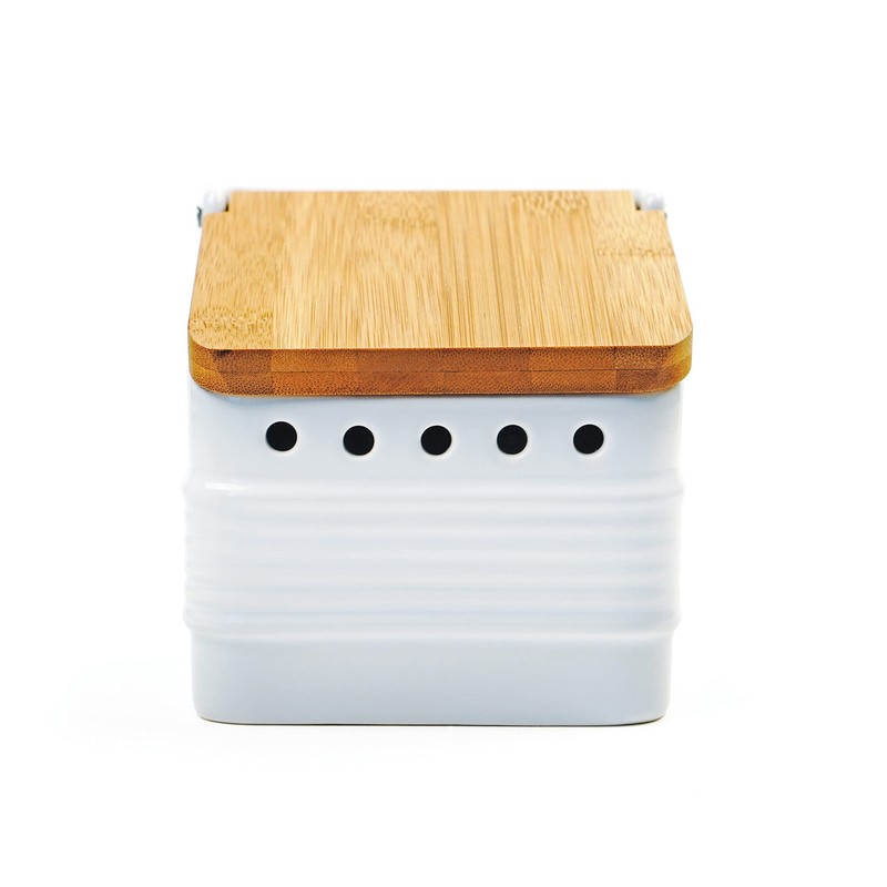 RSVP International White Stoneware Kitchen Collection, Stoneware Garlic Keeper, 4.5x4x4.5"