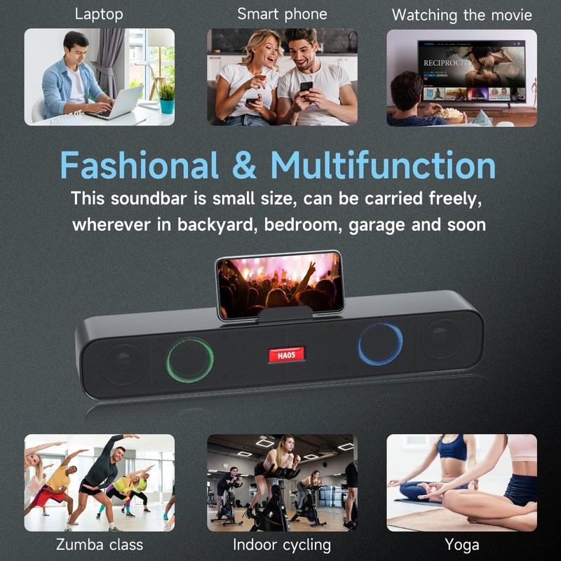 HI-PLANX Speakers with Phone Holder,Stereo Sound Bar Laptop Speaker for