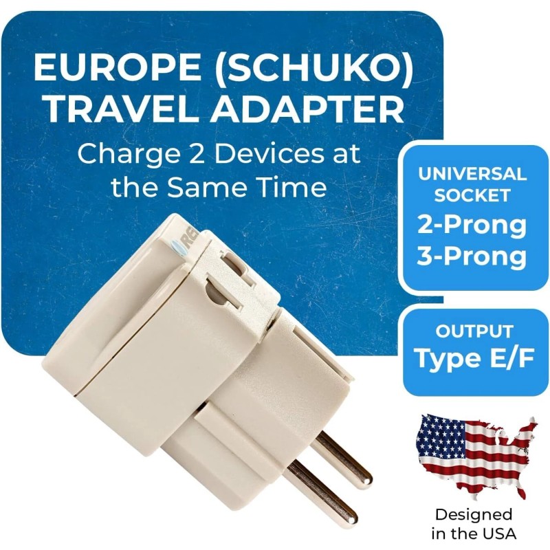 Orei Universal Travel Power Adapter With Dual Ports For Europe