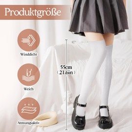 YUWJOOWEE 2 Pairs of Women's Knee Stockings, White Overknee Stockings, High Knee Socks, Traditional Socks, Women's Overknee Socks, Long Stockings, Knitted Cotton, Thick Warm Over Knee, White
