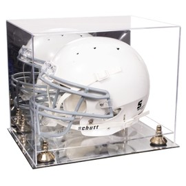 Better Display Cases Acrylic Full-Size Football Helmet Display Case Mirror Case, Gold Risers and Mirror Base (V44/A002)