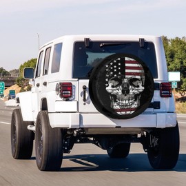 Foruidea Skull American Flag Spare Tire Cover with Backup Camera Hole Wheel Tire Cover Fit Trailer, RV, SUV and Many Vehicle 18inch