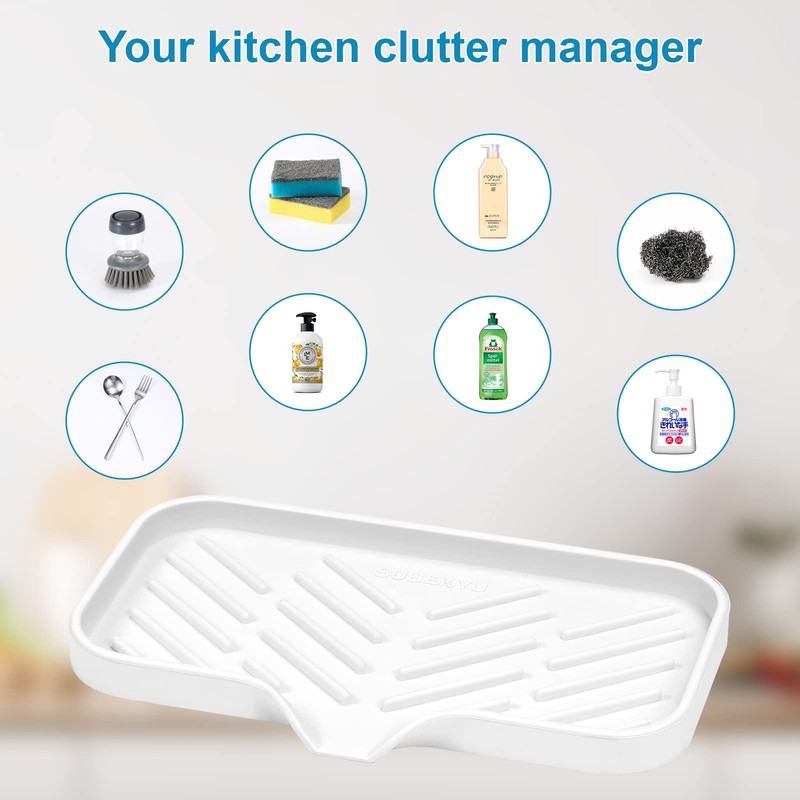 SUBEKYU Silicone Kitchen Soap Tray, Sink Tray for Kitchen Counter/Soap