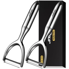 JINGTOO Premium Vegetable Peeler Stainless Steel, Ultra Sharp Peelers for Kitchen, Potato Peeler Rotary Blade, Fruit Veggie Y Peelers Ergonomic Thickened Handle - 5 Years Warranty (Serrated + Plain)