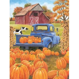 Modern Merch Diamond Art Truck and Pumpkin Patch, Fall Landscape Dots for Adults, Jewel Art Painting Kits, Gem Arts and Crafts for Adults, Round Drill 12x16