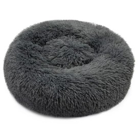 Dog Beds for Small Dogs Round Cat Beds for Indoor Cats Pet Bed for Puppy and Kitten with Slip-Resistant Bottom Plush Donut Cat Bed, Dark Grey 17.5" L x 17.5" W x 6" Th