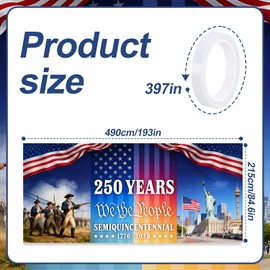 16x7 ft USA 250 Years History Garage Door Banner - “We the People” Tribute with Soldier & Statue of Liberty Scene, Hanging Large Backdrop for Semiquincentennial Events & Patriotic Display