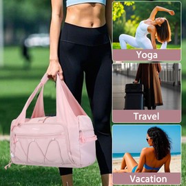 MOSISO Gym Bag for Women, Travel Duffle Weekender Overnight Workout Carry on Small Tote Sport Gym Duffle Bag with Shoe Compartment&Wet Pocket&Water Bottle Holder for Fitness, Yoga, Weekend, Pink