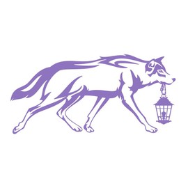 Guiding Wolf Carrying Lantern 12 inch Lavender Indoor Outdoor Vinyl Decal