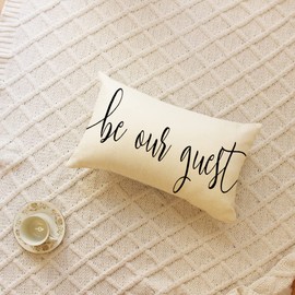 Ogiselestyle Farmhouse Pillow Covers with Be Our Guest Quotes 12 x 20 Inch Lumbar Pillow Covers Home Decorative Cushion Case for Sofa Couch Family Room Décor