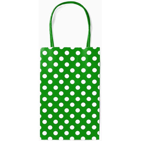 12CT Small Green Polka DOT Biodegradable, Food Safe Ink & Paper, Premium Quality Paper (Sturdy & Thicker), Kraft Bag with Colored Sturdy Handle (Small, P.Green)