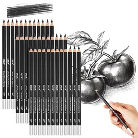 Geyoga 36 Pcs Professional Charcoal Pencils Soft, Medium and Hard for Drawing Charcoal Pencils for Sketching Shading Drawing Blending Portrait(Black,Soft)
