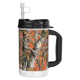 32 oz Camo Mug | Next Camo Mug with Large Handle, Lid and Straw | Duel Wall Insulated Travel Mug - BPA Free (Orange)