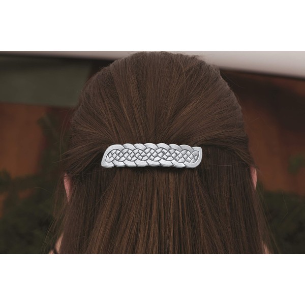 Danforth – Celtic Knot Barrette Large – Handcrafted Pewter Celtic Barrettes For Women – Large French Clip – Thick Hair Friendly – 3 ½” Long by ¾” High, Made In USA