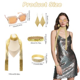 AolKee 70s outfit women, 70s disco accessories, carnival accessories, party outfit, sunglasses women's glitter, disco accessories