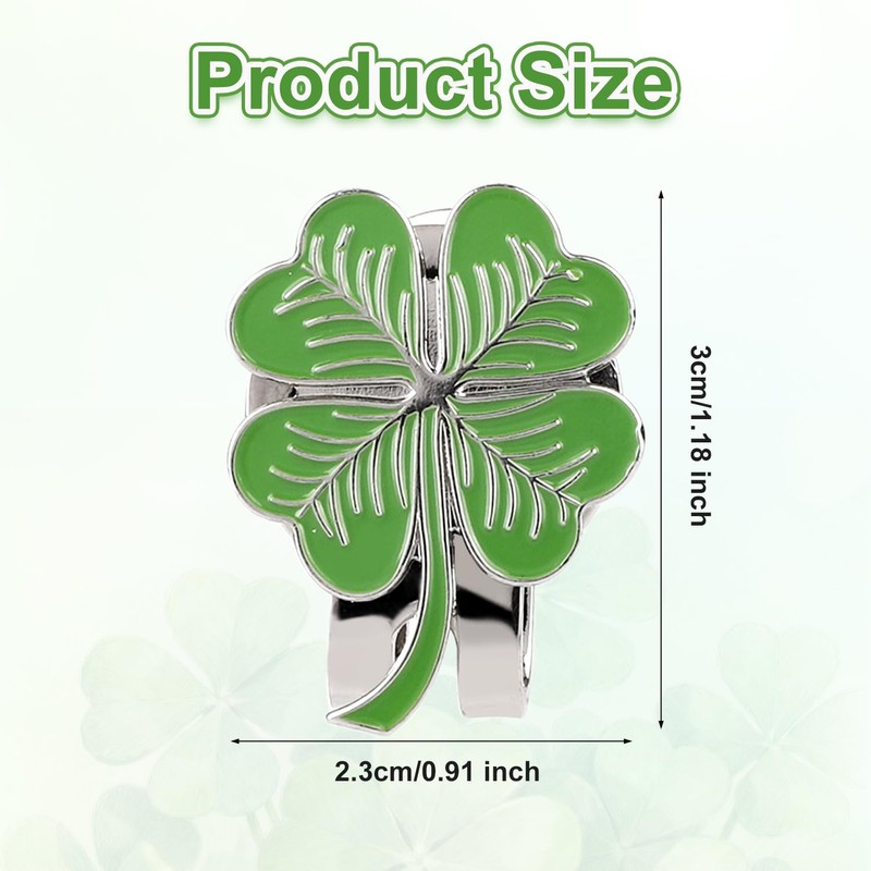 Penitue Magnetic Golf Ball Marker Hat Clip, Green Four-Leaf Clover