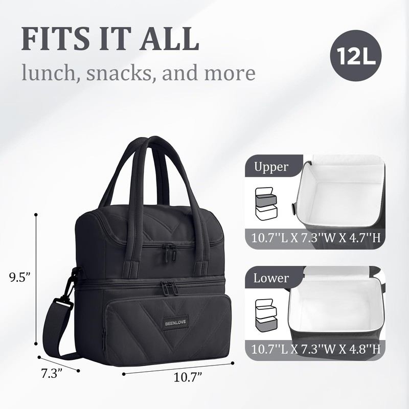 Lunch Box for Women 12L Double Deck Insulated Lunch Bag