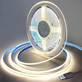 RYE USB Powered 5V COB LED Strip Light, 1.0M*320LEDs/M Nature White 4000K Soft Dotless Tape Light for TV/Monitor/Under Cabinet Kitchen/Wardrobe/Stairs Step Background Ambient DIY Lighting[Strip ONLY]
