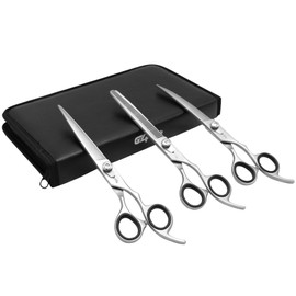 Pet Cat Dog Grooming Scissors Set Stainless Steel Professional Pet Trimmer Kit Thinning and Curved Sharp Shears for Small or Large Dogs, Cats