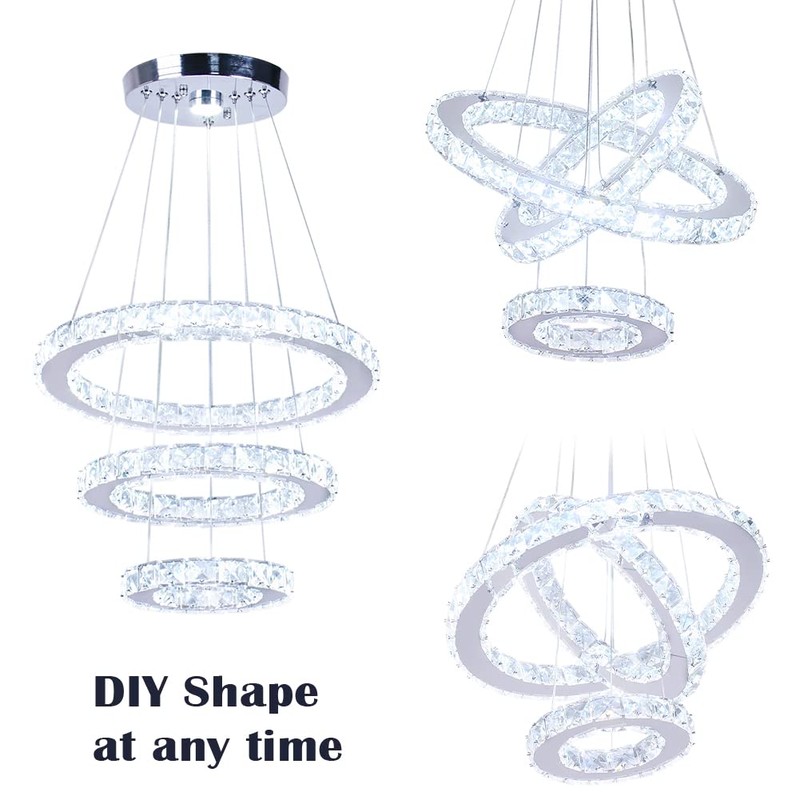 Dixun LED Chandeliers Modern Ceiling Light Fixture 3 Rings Adjustable